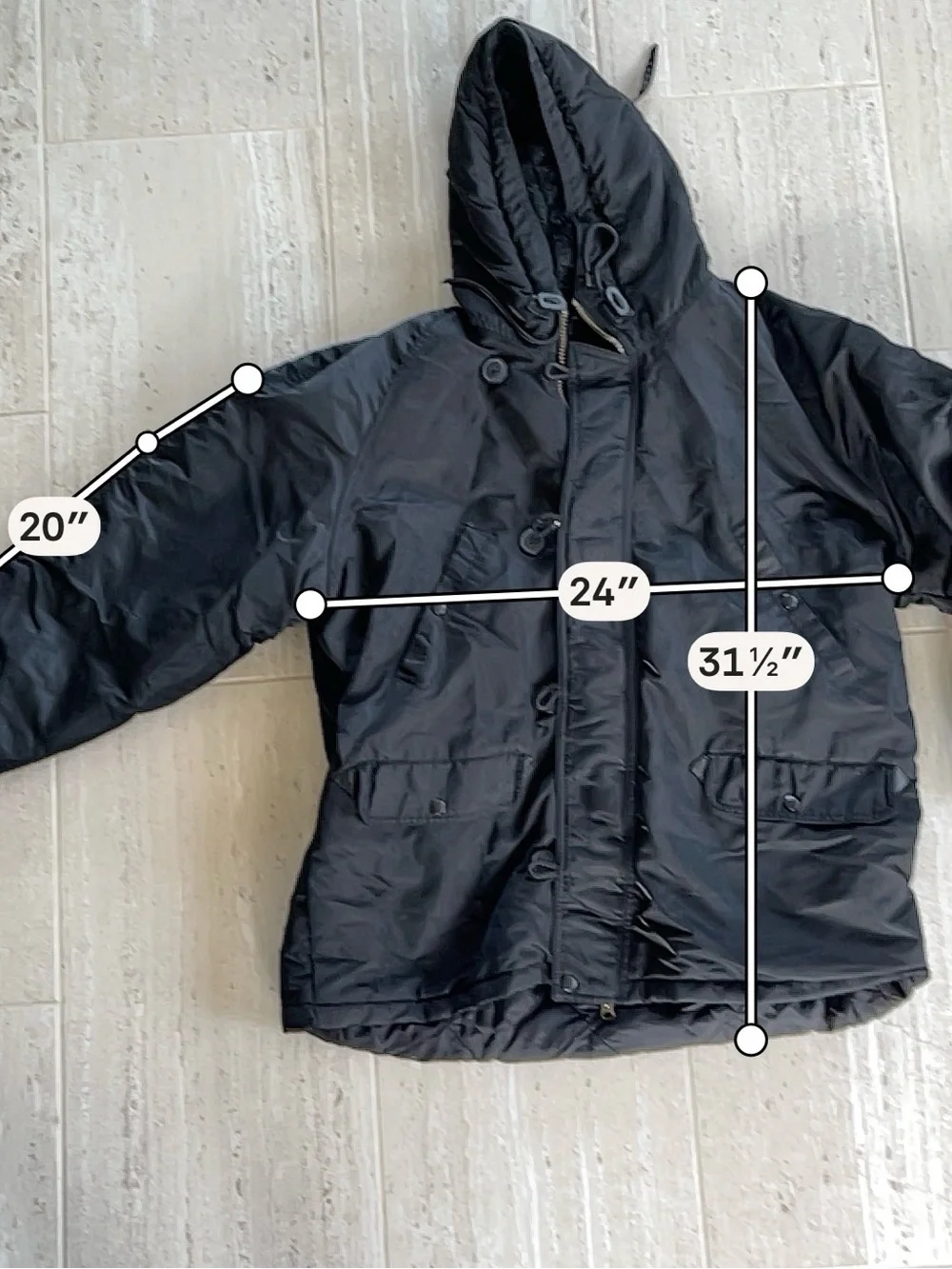 J.Crew Vintage Black Faux Fur Lined Hood Parka Coat Jacket Large